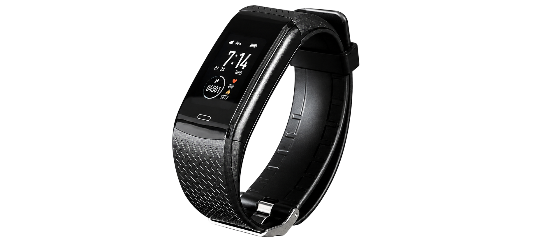 Montre connectée santé WatchTrack, boîtier noir et bracelet silicone